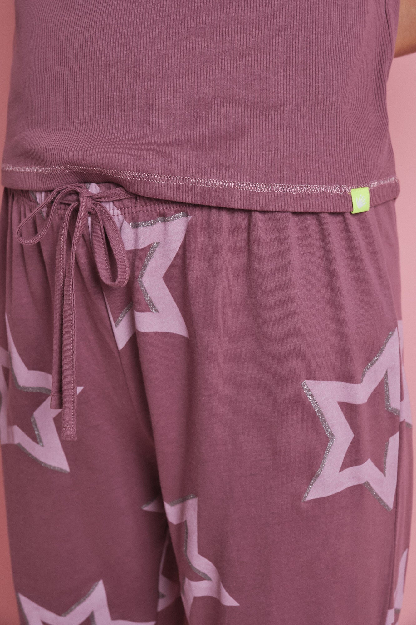 Pink cotton long pajamas with stars