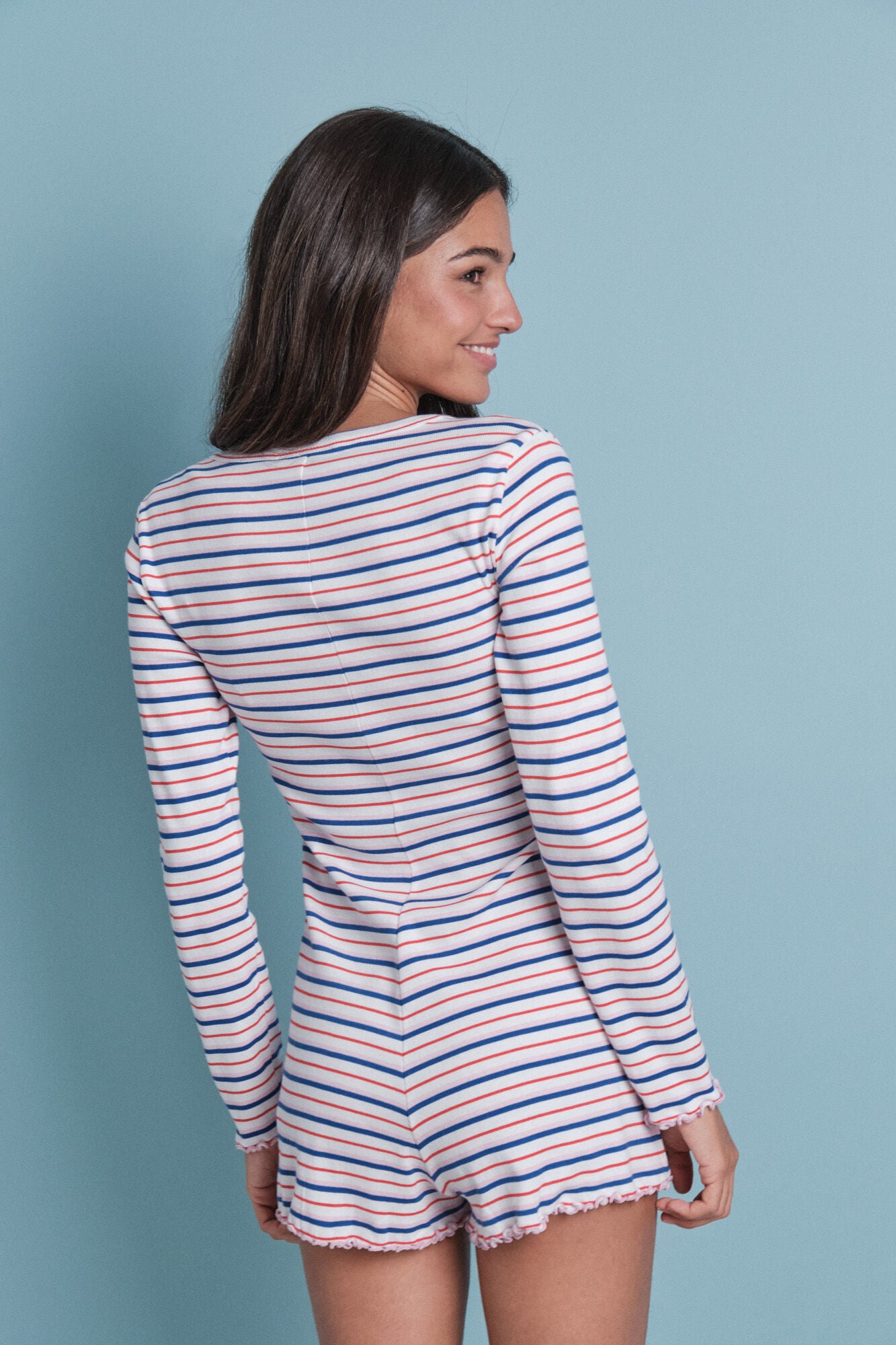 Short jumpsuit, 100% cotton, multicolored stripes