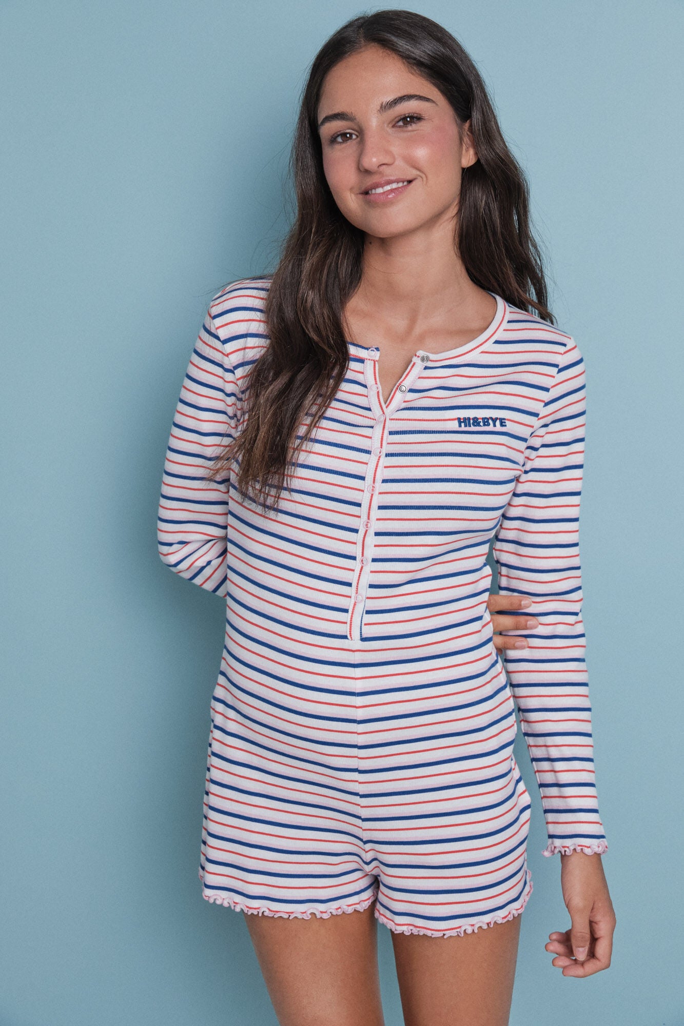Short jumpsuit, 100% cotton, multicolored stripes