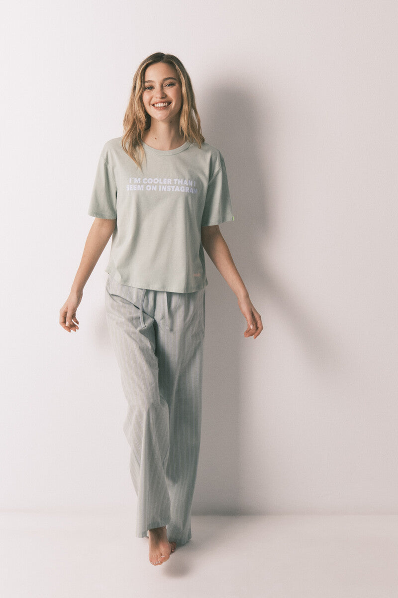 Long pajamas, 100% cotton, green print