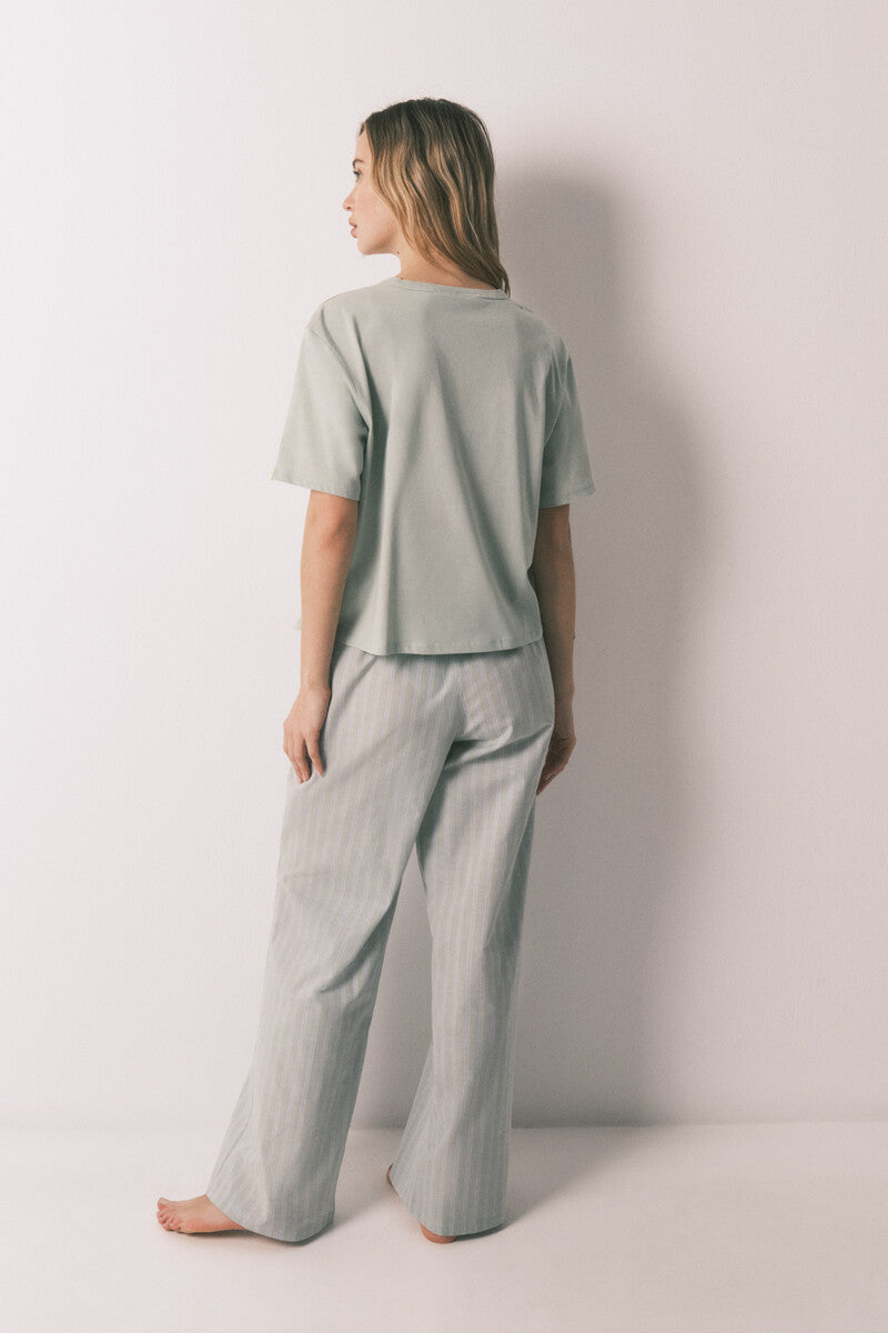 Long pajamas, 100% cotton, green print