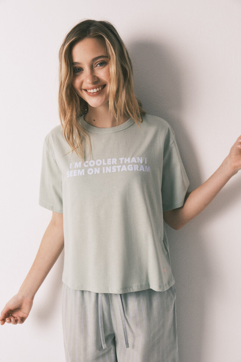 Long pajamas, 100% cotton, green print