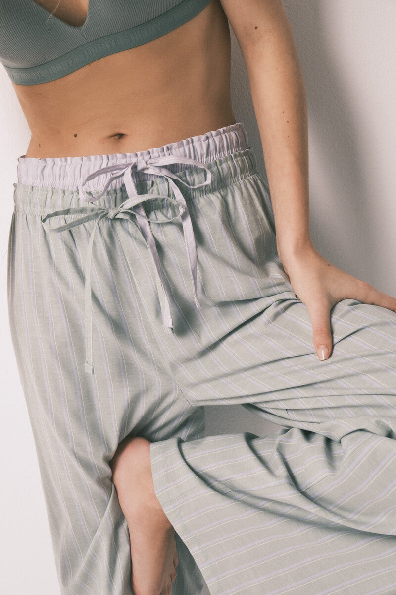 Long pajamas, 100% cotton, green print