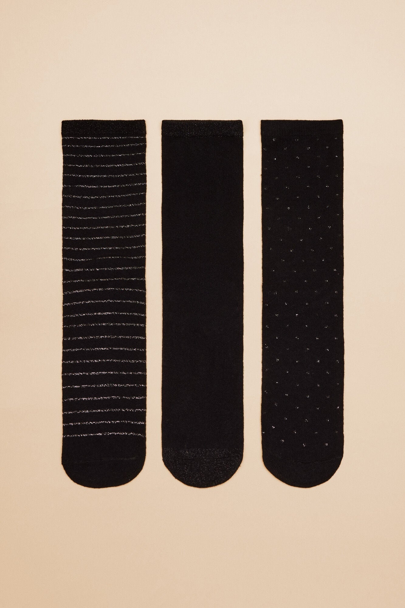 Pack of 3 black lurex cotton socks