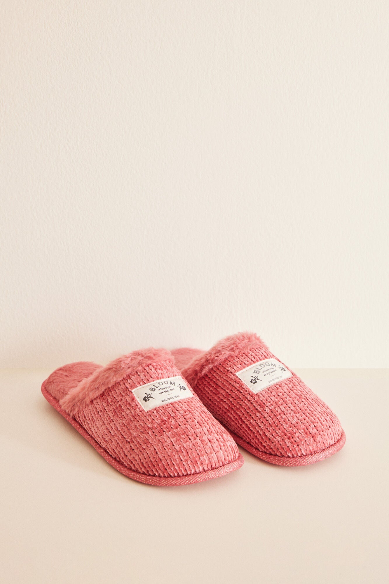 Pink chenille house slippers