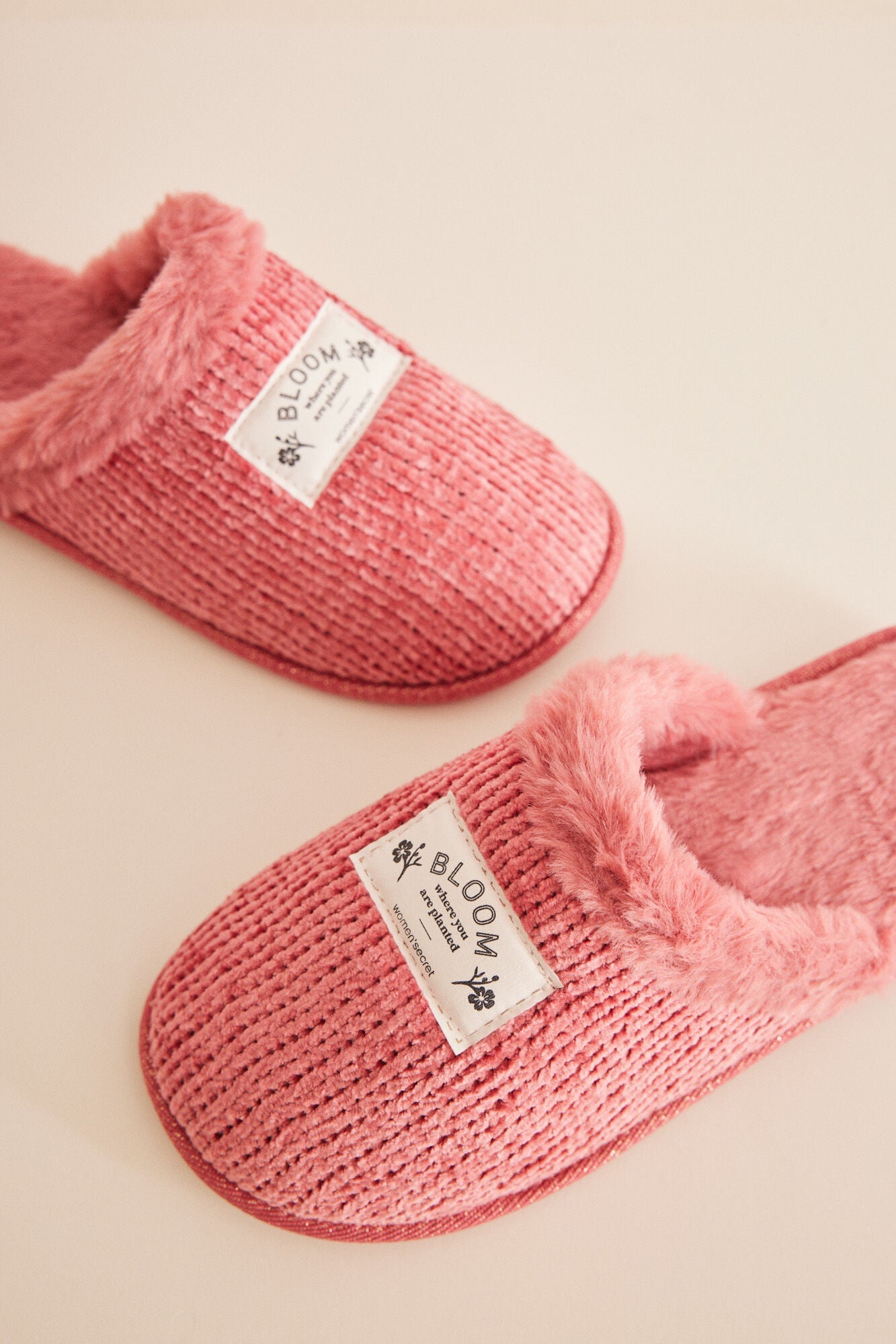 Pink chenille house slippers