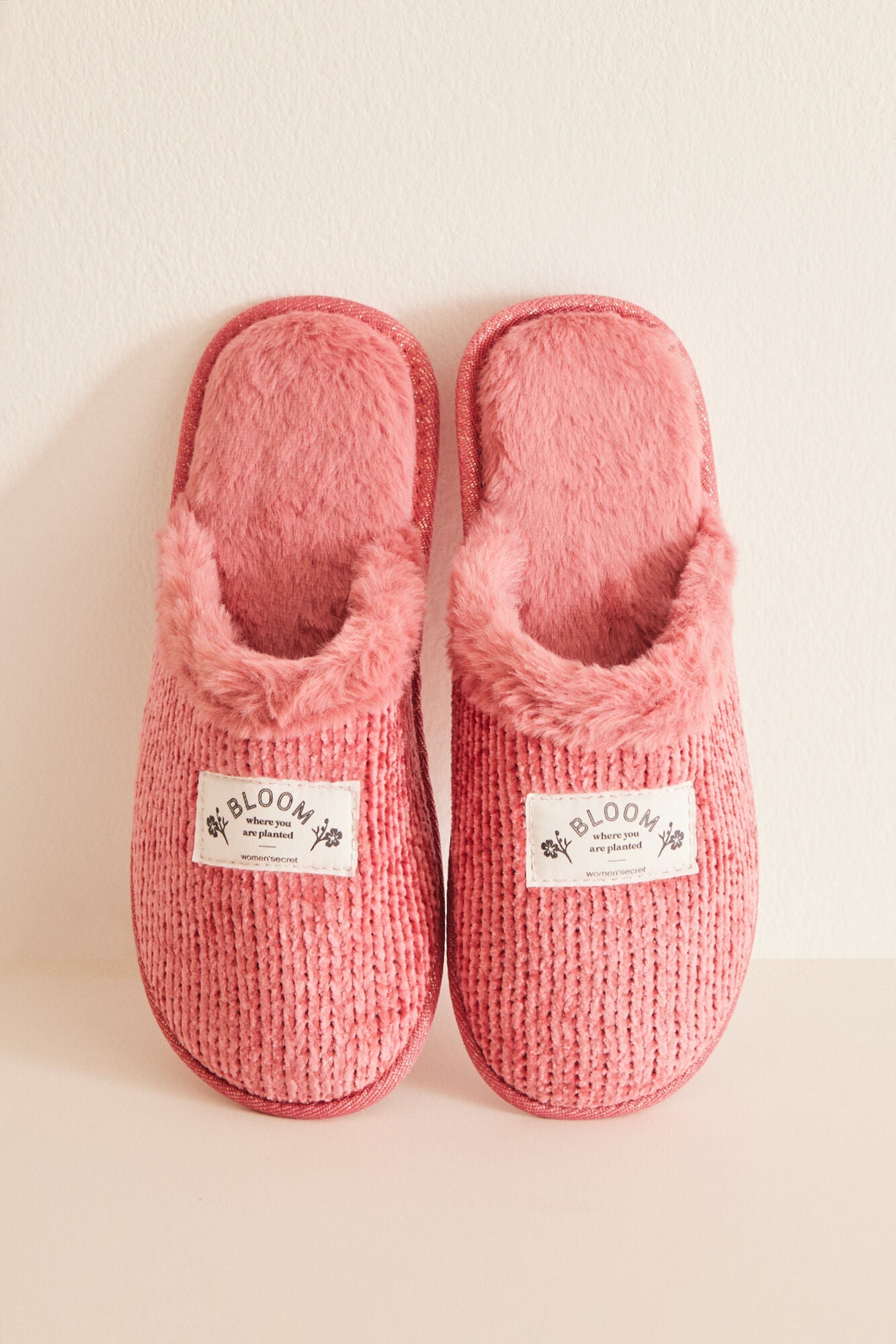 Pink chenille house slippers