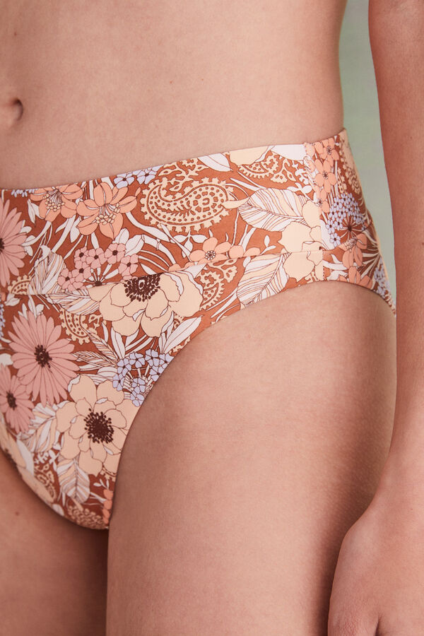 Panty bikini high orange flowers