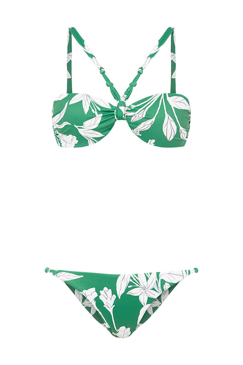 Brazilian bikini panty green flowers